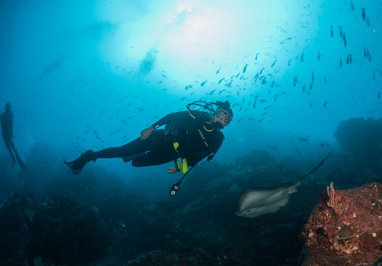First-time diver on a guided ocean Discover Scuba dive in Tamarindo
